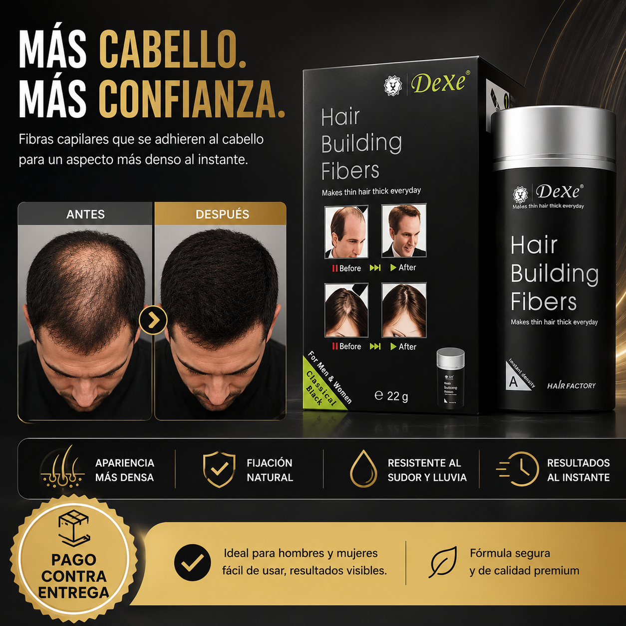 Fibras Capilares Dexe®: Cabello Grueso, Denso y Natural en Segundos
